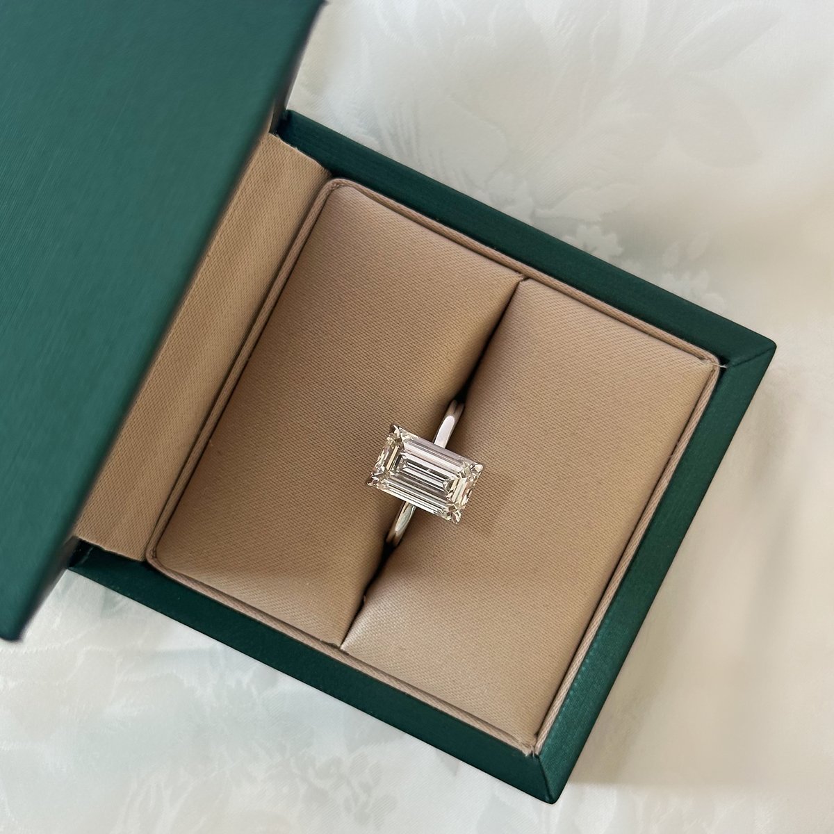3.55 CT Emerald Cut Solitaire (18k White Gold).